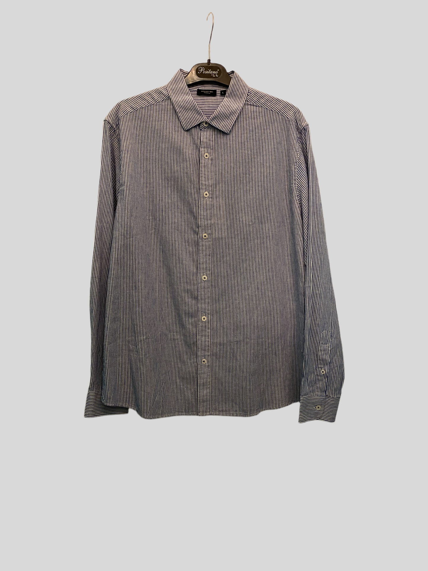 Camicia in lino a righine blu