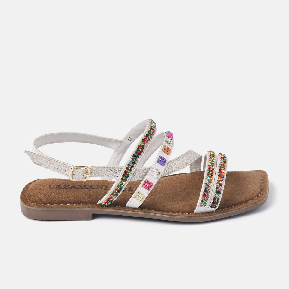 Sandalo bianco borchie multicolor
