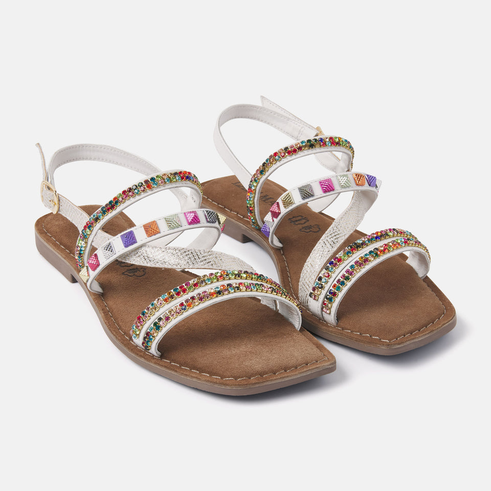 Sandalo bianco borchie multicolor