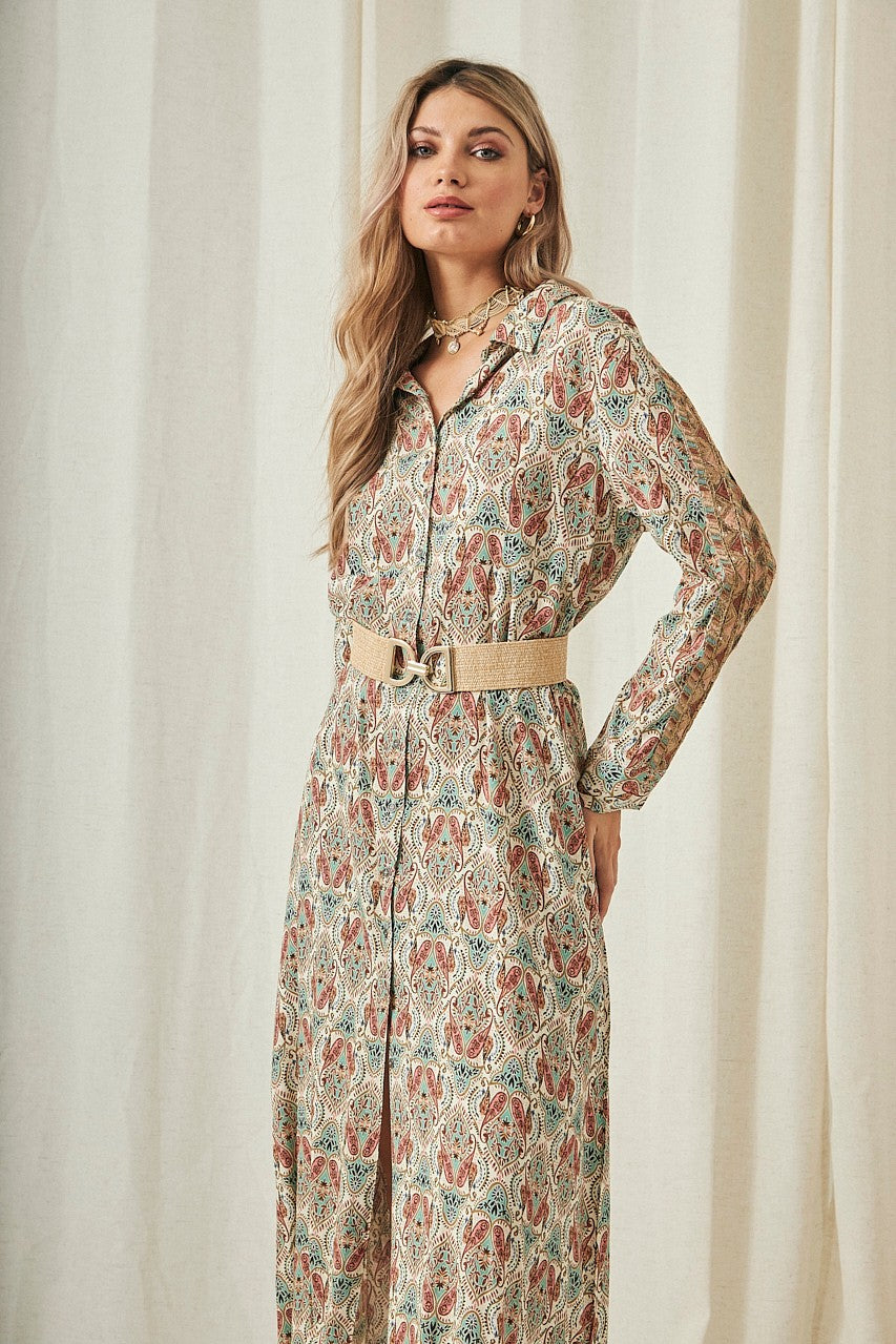Abito chemisier lungo stampa Paisley