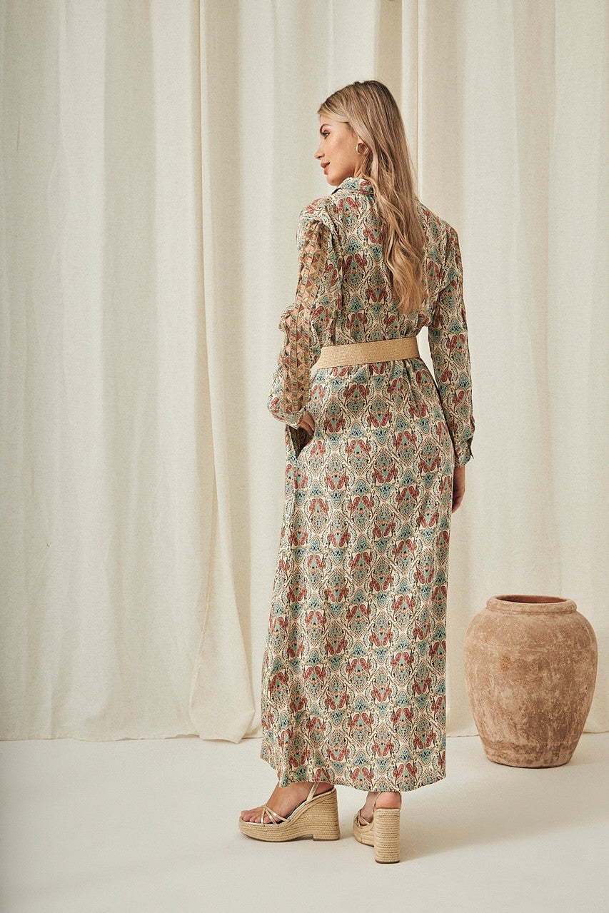 Abito chemisier lungo stampa Paisley