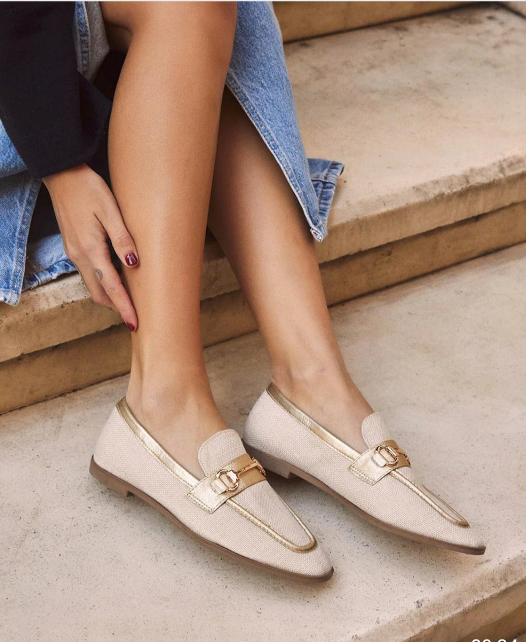 Mocassino oro e beige