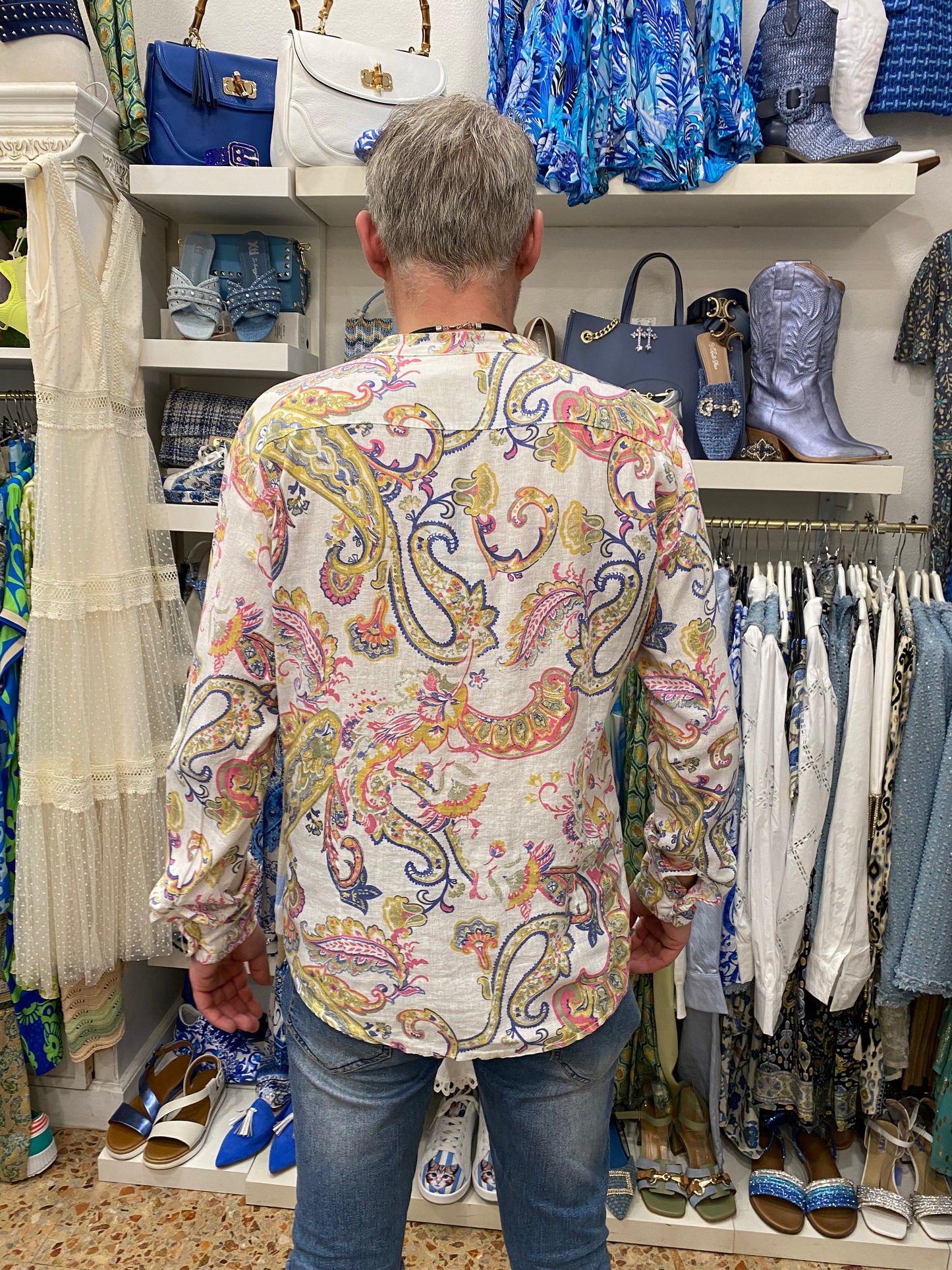 Camicia in lino paisley multicolor