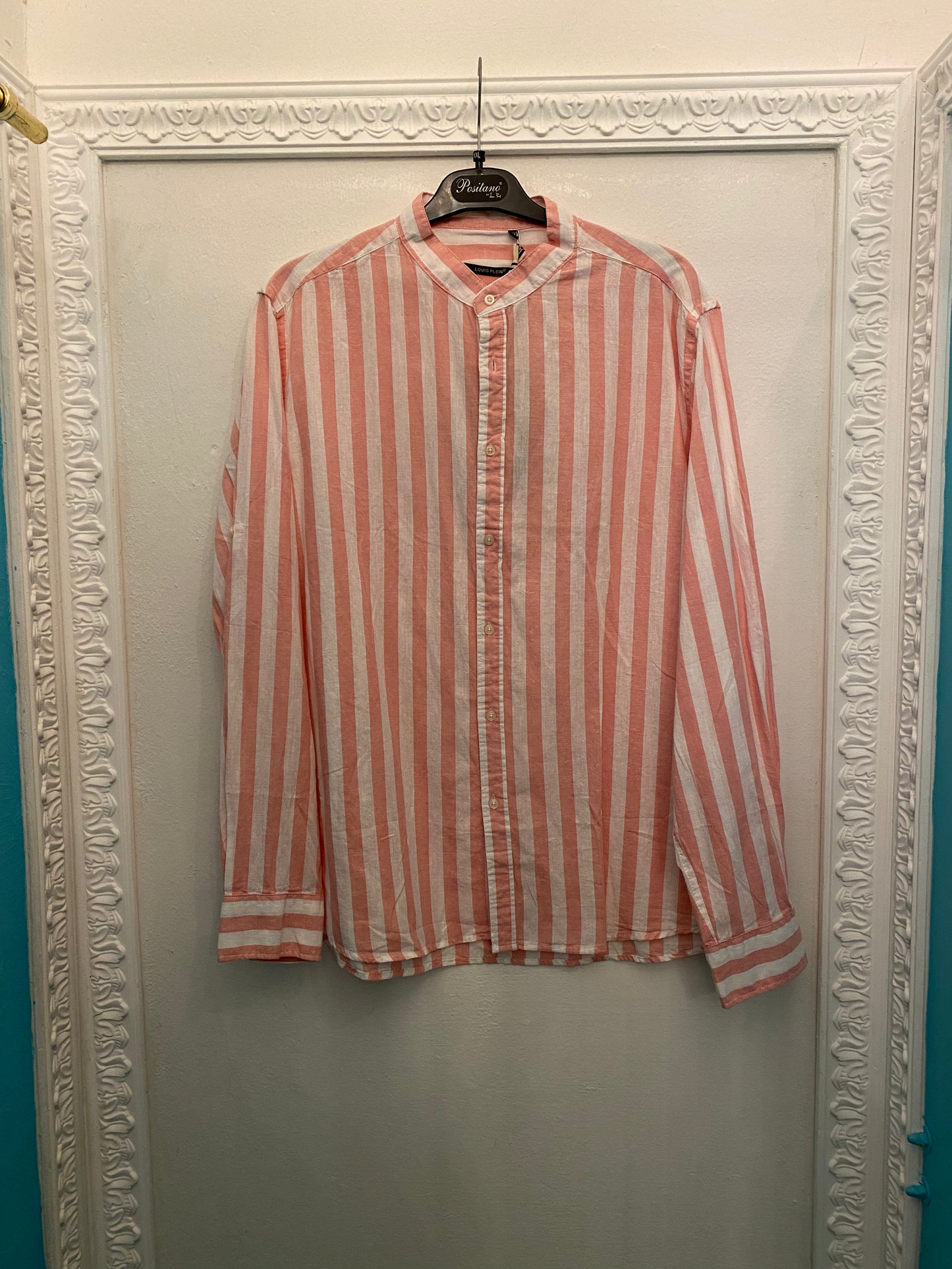 Camicia in lino a righe salmone