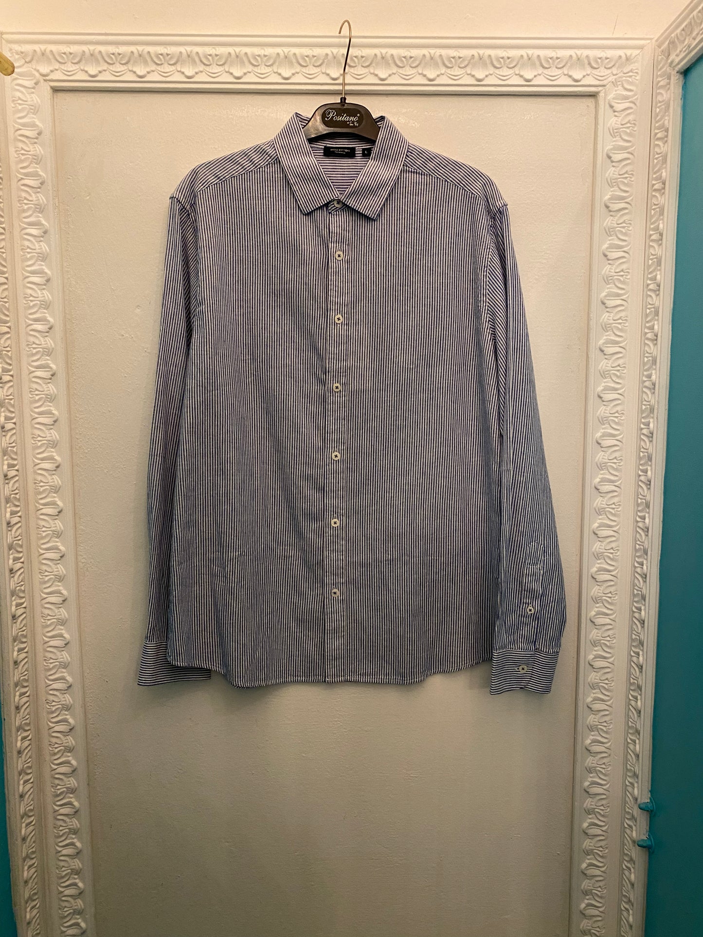 Camicia in lino a righine blu