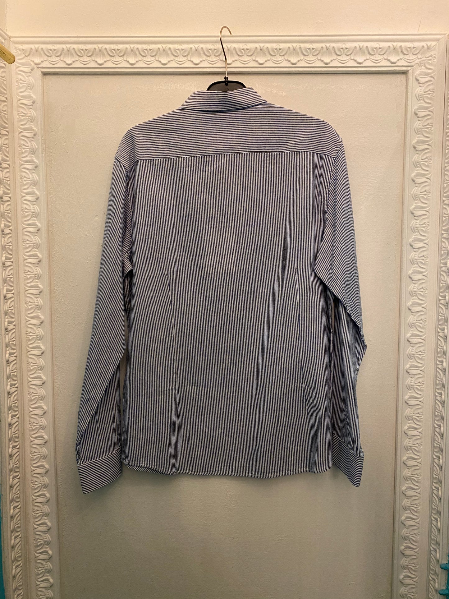 Camicia in lino a righine blu