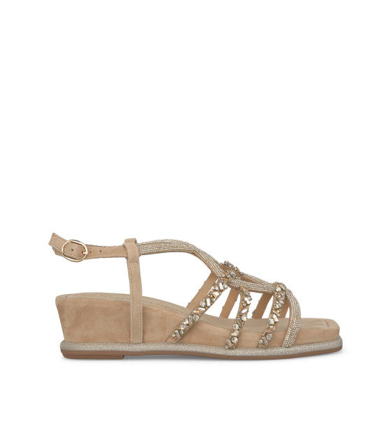 Sandalo gioiello suola confort intreccio beige