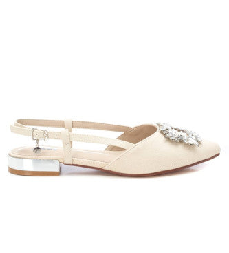 Ballerina denim beige e fibbia strass