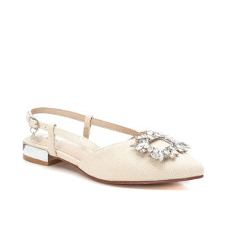 Ballerina denim beige e fibbia strass