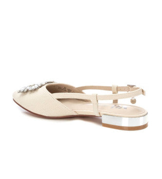 Ballerina denim beige e fibbia strass