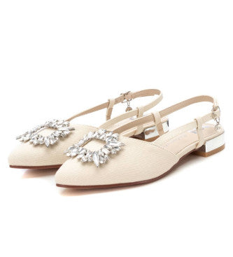 Ballerina denim beige e fibbia strass