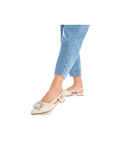 Ballerina denim beige e fibbia  strass