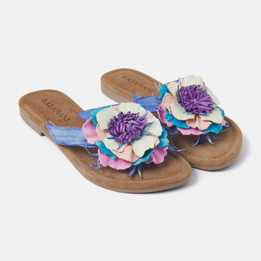 Blue flower flip flops 