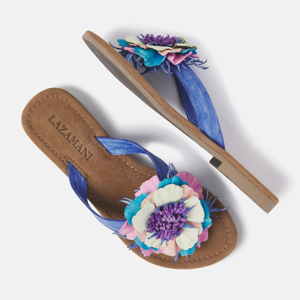 Blue flower flip flops 