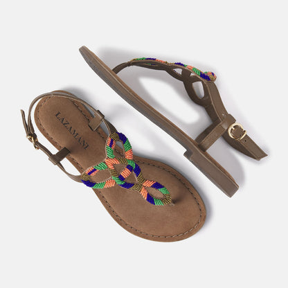 Multicolor braided thong sandals 