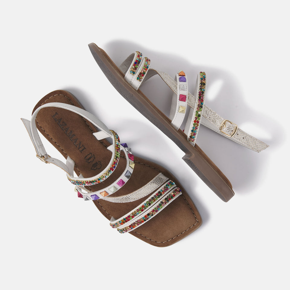 Sandalo bianco borchie multicolor