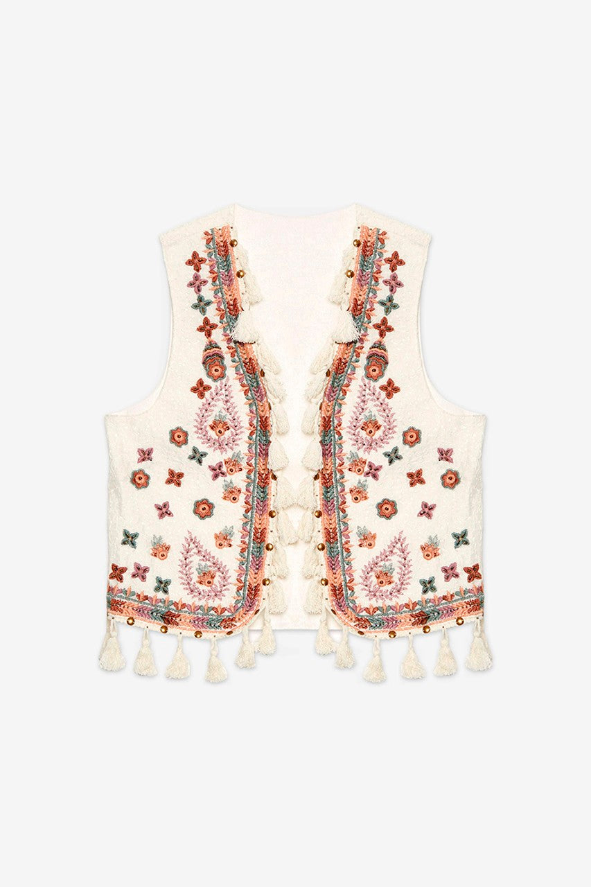 Gilet ricamato con nappine