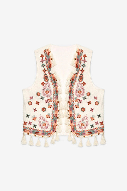 Gilet ricamato con nappine