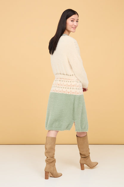 Cardigan lungo effetto etnico verde