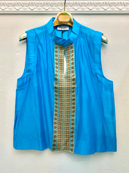 Top turchese con dettagli in maglia lurex