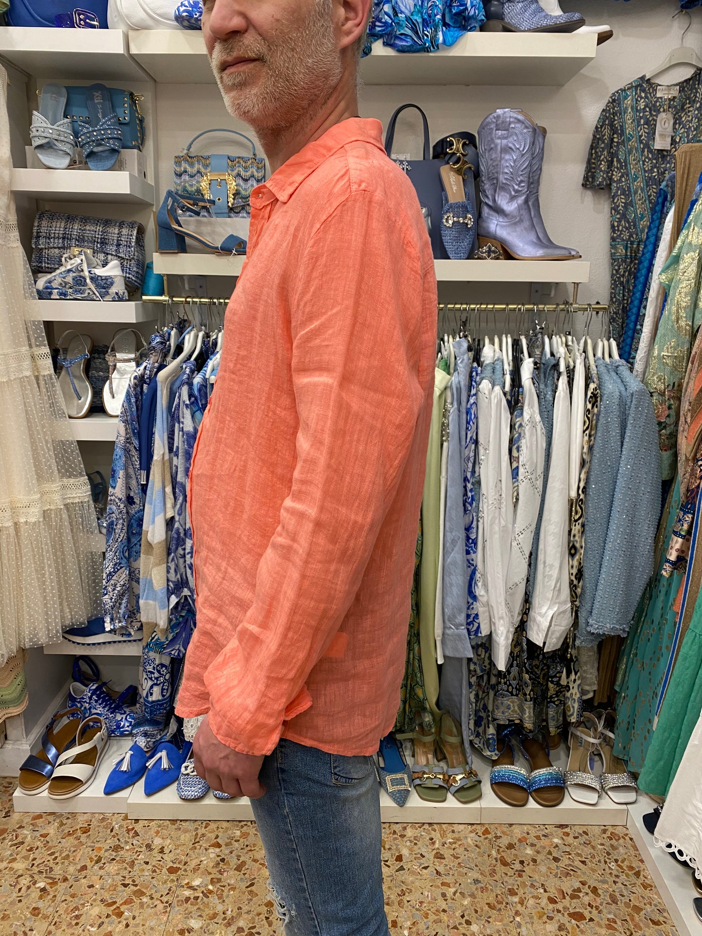 Camicia in lino salmone