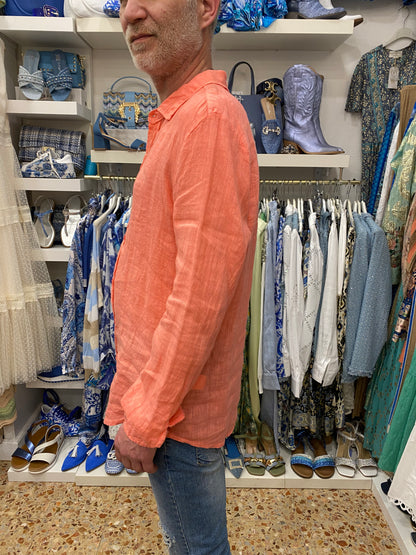Camicia in lino salmone