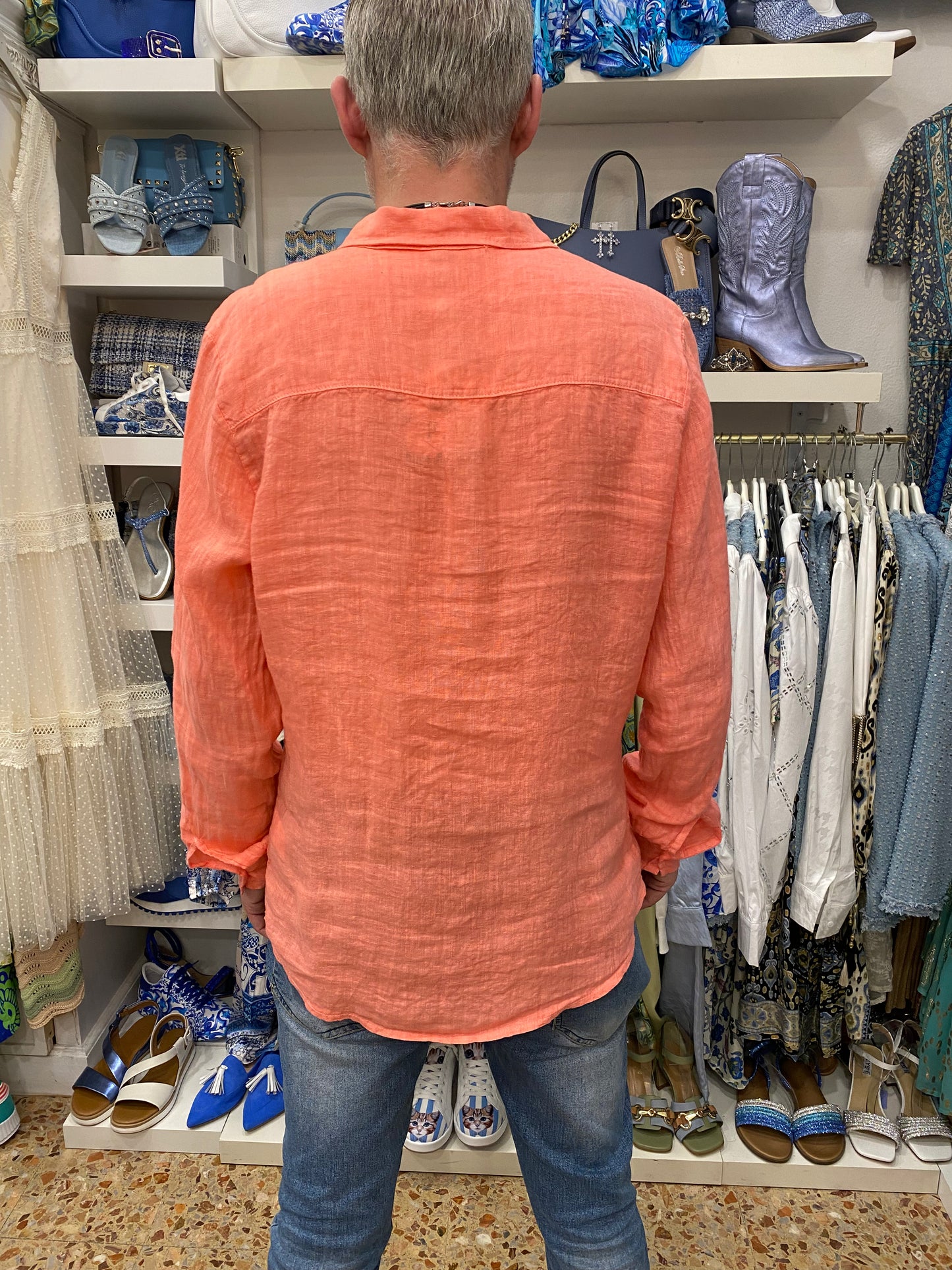 Camicia in lino salmone