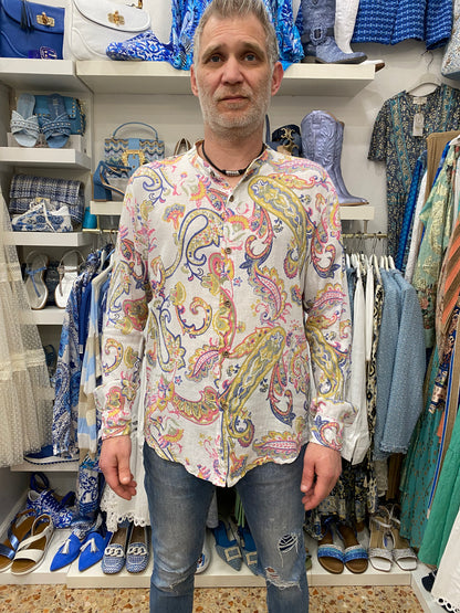 Camicia in lino paisley multicolor