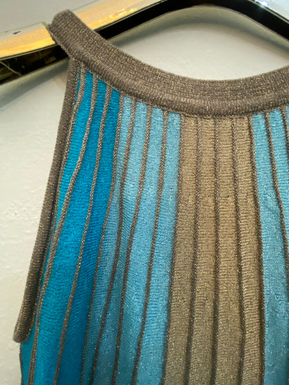 Abito corto in maglia turchese oro