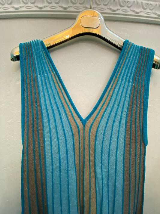 Abito lungo in maglia scollo a V turchese