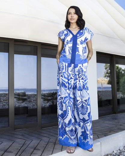 Maglia stampata con inserti in lurex bluette