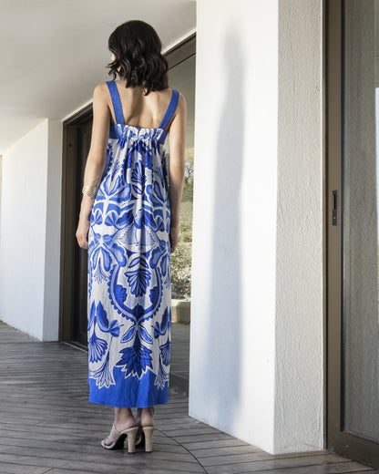 Abito fantasia con scollo quadrato e intarsi in maglia lurex