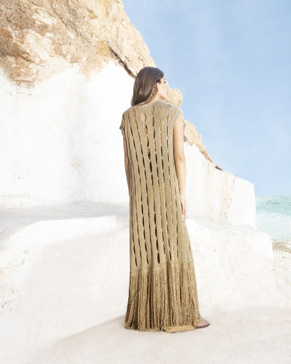 Gilet lungo in maglia lurex bronzo