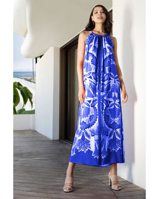 Abito lungo con scollo all americana fantasia