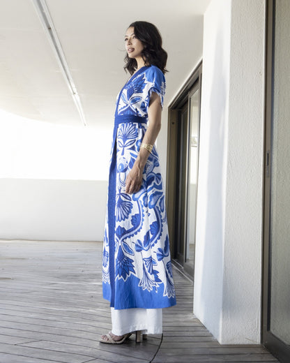 Kimono lungo fantasia blu