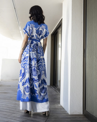 Kimono lungo fantasia blu