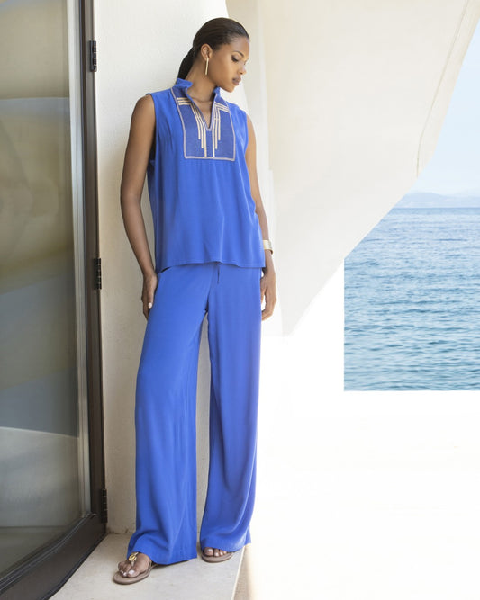 Pantalone in crepe blu Royal