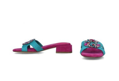 Turquoise rhinestone slippers