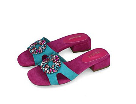 Turquoise rhinestone slippers
