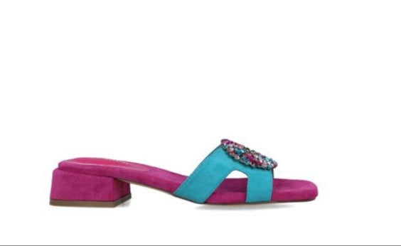 Turquoise rhinestone slippers