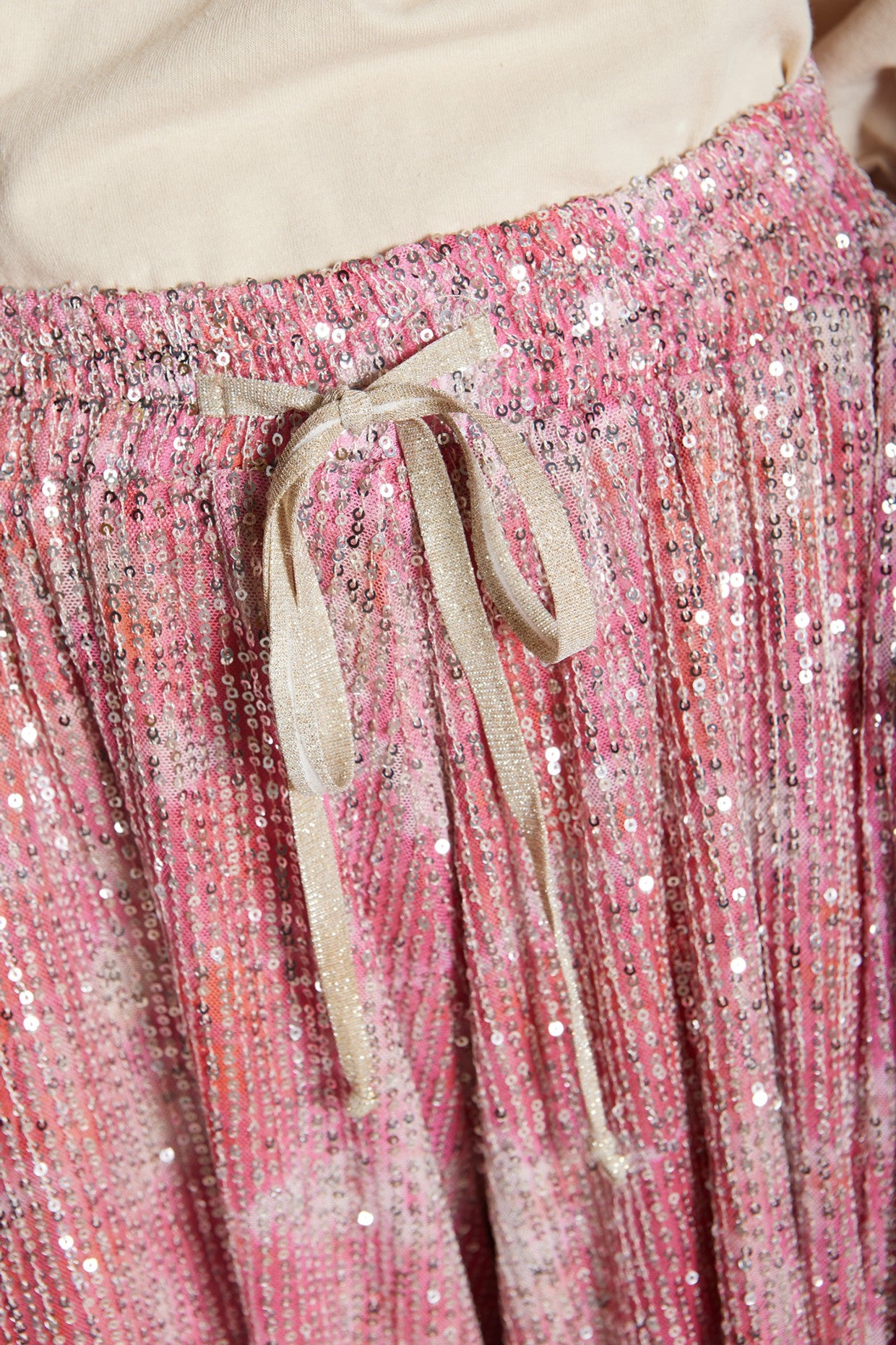 Gonna pantalone in paillettes rosa