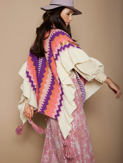 Zigzag knit poncho with sequins