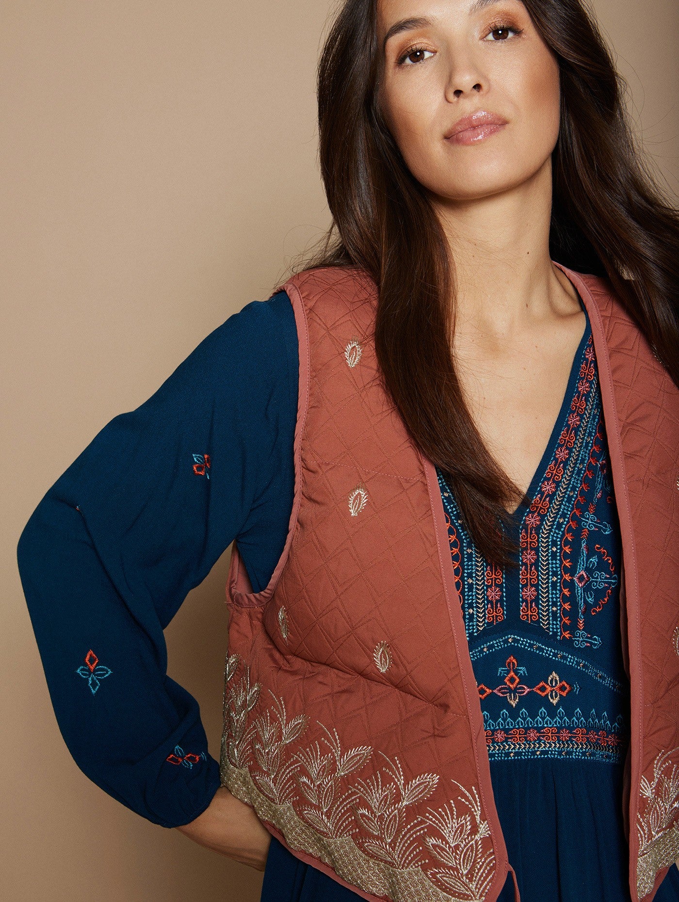 Embroidered quilted vest