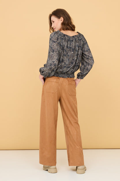 Embroidered suede trousers