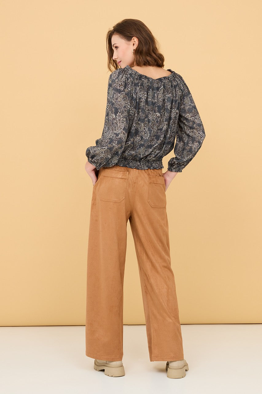 Embroidered suede trousers