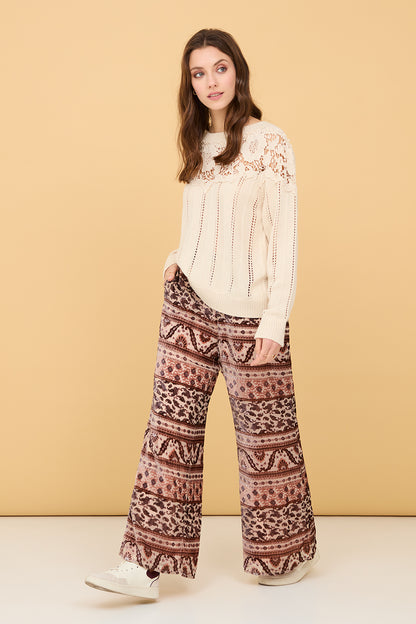 Printed velvet trousers