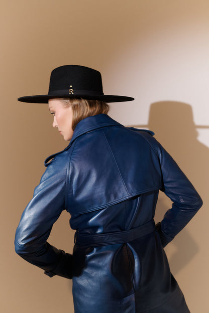 Trench in pelle blu