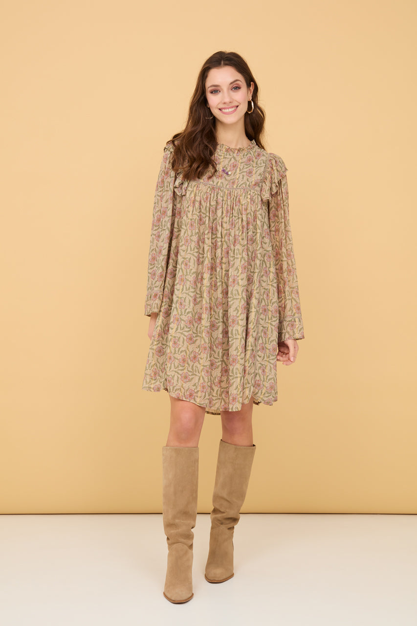 Short floral dress in lurex