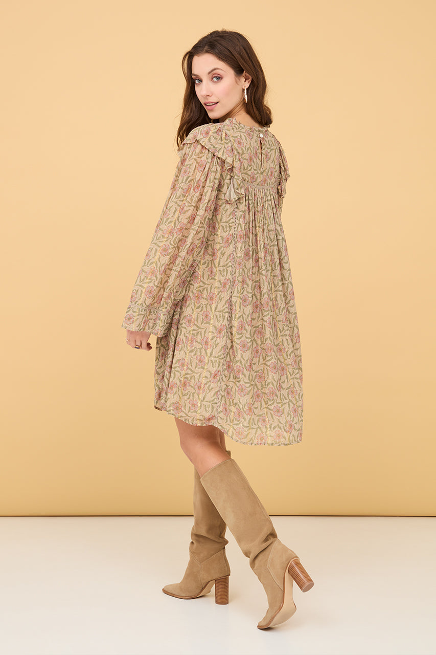 Short floral dress in lurex