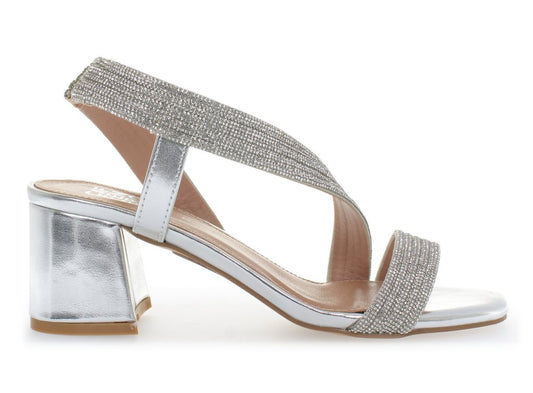 Sandalo fascia elastica in strass argento